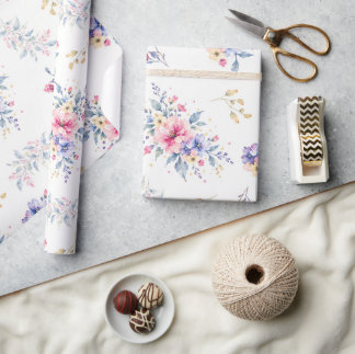 Papel de embrulho floral aquarela romântico
