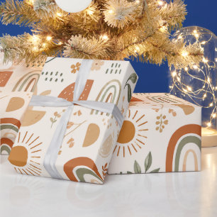 Papel de embrulho Floral & Arco-íris Boho Terroso