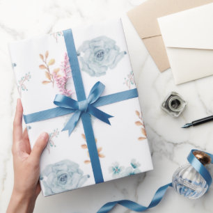 Papel de embrulho floral azul, embrulho de anivers