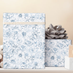 Papel de embrulho floral azul estilo chinoiserie