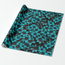 Papel de embrulho floral azul-petróleo em preto