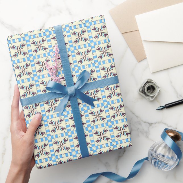 Papel de Embrulho Floral Azulejo (Presentear)