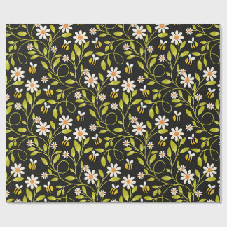 Papel de embrulho floral Bee & Daisy Preto Botânic