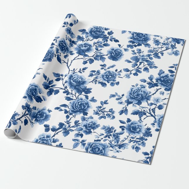 Papel de embrulho floral Blue Chinoiserie (Desenrolado)