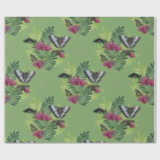 Papel de Embrulho Floral Borboleta Aquarela Verde