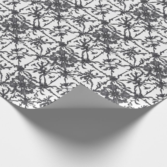 Papel de embrulho floral botânico cinza clássico (Ponta)