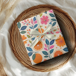 Papel de embrulho floral botânico cítrico