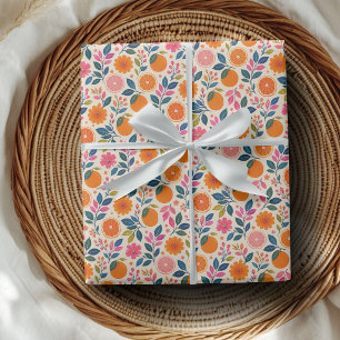 Papel de embrulho floral botânico cítrico