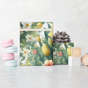 Papel de embrulho floral botânico de primavera