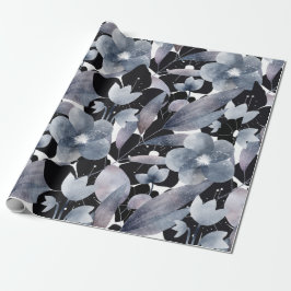Papel de embrulho floral branco preto cinza escuro