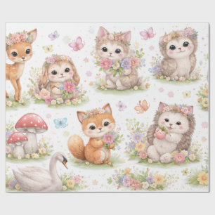 Papel de embrulho floral com adoráveis animais da 