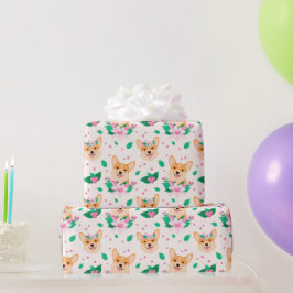 Papel de embrulho floral de Corgi Fofo