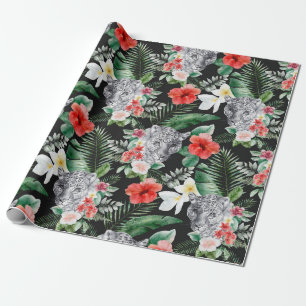 Papel de embrulho floral de folhas tropicais leopa