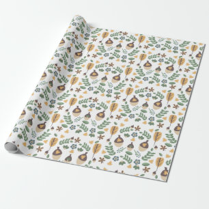 Papel de embrulho floral de greenery de bolotas de