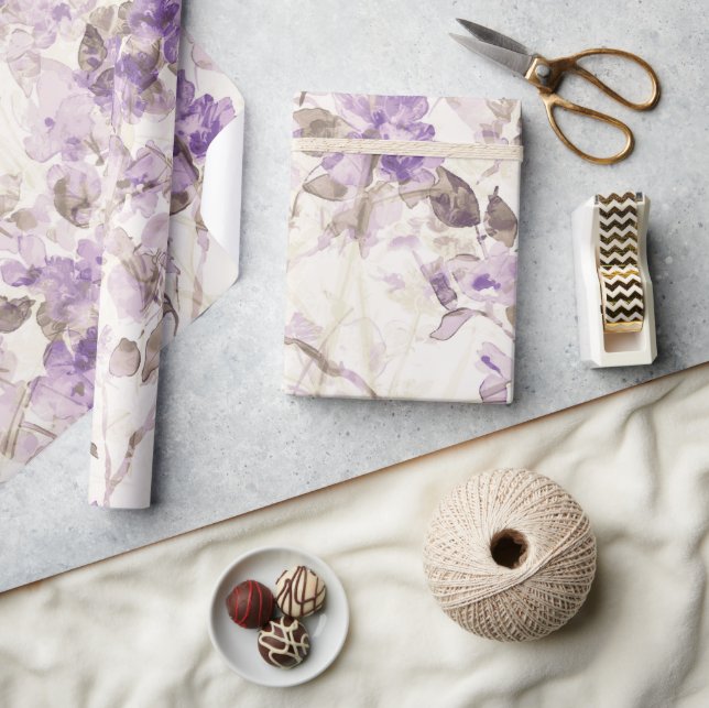 Papel de embrulho floral de lavanda | Bo (Artesanato)