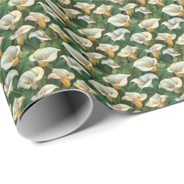 Papel de embrulho floral de lírio calla branco par (Ponta do rolo)