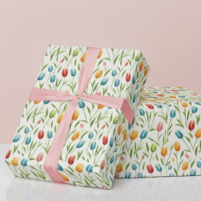 Papel de Embrulho Floral de Tulipa (cute colorful spring tulip garden gift wrap wrapping paper for birthdays, baby showers, mothers day)