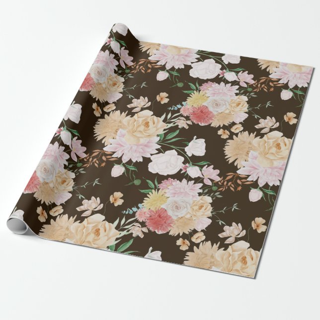 Papel de Embrulho Floral Dourado (Desenrolado)