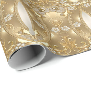 Papel de Embrulho Floral Dourado Ornamentado