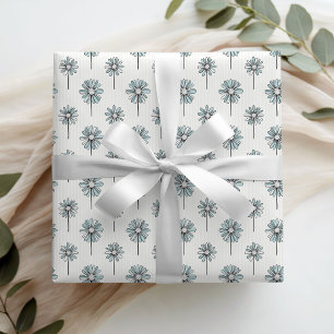 Papel de Embrulho Floral Elegantes Margaridas Azui
