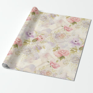 Papel de embrulho floral em aquarela romântica - E