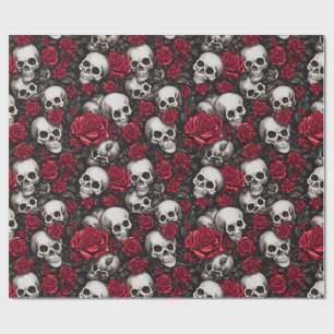 Papel de embrulho floral escuro com caveira gótica