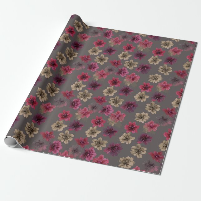 Papel de embrulho floral escuro de primavera (Desenrolado)