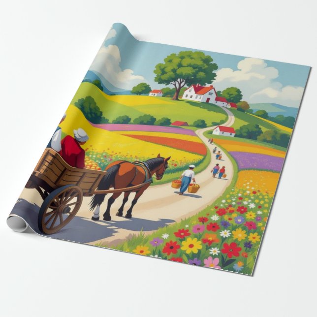Papel de embrulho floral estilo Naif (Desenrolado)