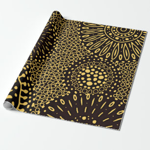 Papel de Embrulho Floral Étnico Preto Elegante Dou