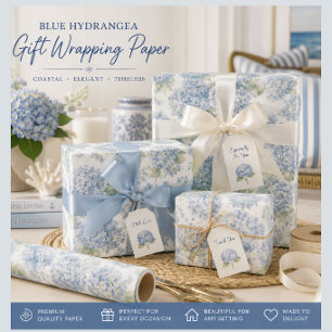 Papel de Embrulho Floral Hortênsia Azul