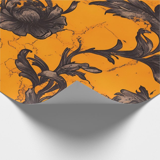 Papel de embrulho floral laranja gótico (Ponta)