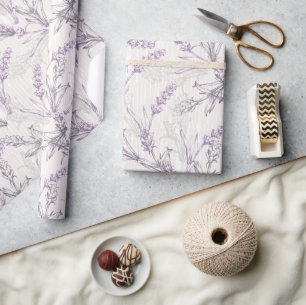 Papel de embrulho floral lavanda aquarela