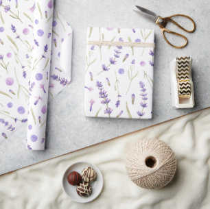 Papel de embrulho floral lavanda aquarela