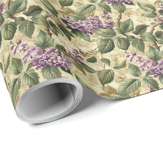 Papel de embrulho floral lilás roxo (Ponta do rolo)