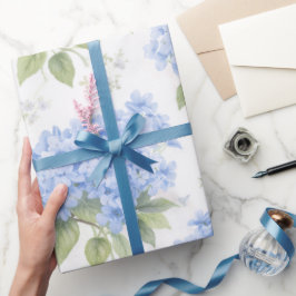 Papel de embrulho floral luxuoso com hortênsias az