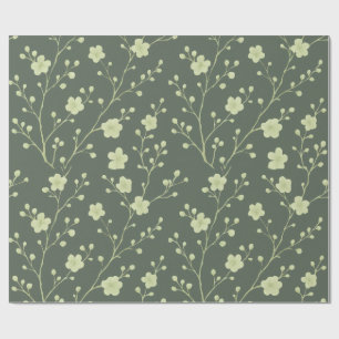 Papel de embrulho floral minimalista em verde sálv