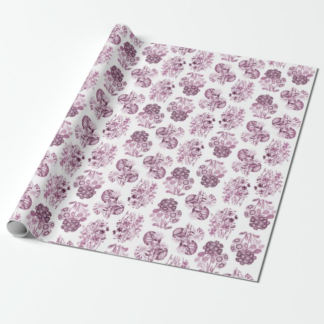 Papel de embrulho floral monocromático em Borgonha (Desenrolado)