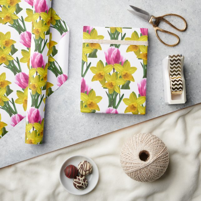 Papel de Embrulho Floral Narcisos Amarelos (Artesanato)