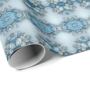 Papel de embrulho floral ornamentado azul