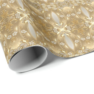 Papel de embrulho floral ornamentado dourado