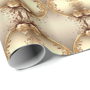 Papel de embrulho floral ornamentado dourado