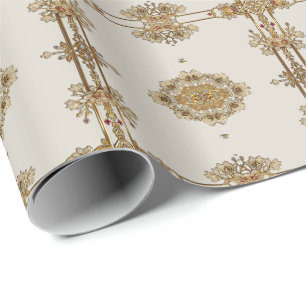 Papel de embrulho floral ornamentado dourado