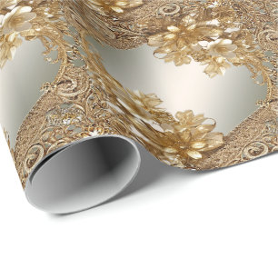 Papel de embrulho floral ornamentado dourado moder