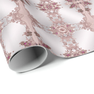 Papel de embrulho floral ornamentado rosa