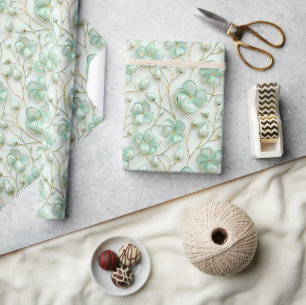 Papel de Embrulho Floral Ouro Verde