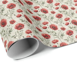Papel de embrulho floral Papoula Vermelha Flores