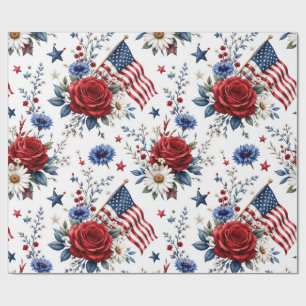 Papel de Embrulho - Floral Patriótico Bandeira Ame