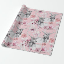Papel de embrulho floral peônias rosa cinza veado
