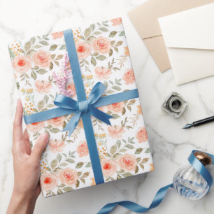 Papel de embrulho floral pêssego, papel de present