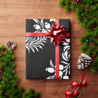 Papel de Embrulho Floral Preto e Branco Elegante